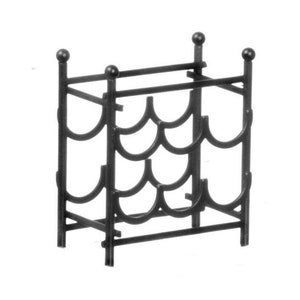 Dollhouse miniature black metal wine rack; bar item, wine, alcohol, 1:12 scale