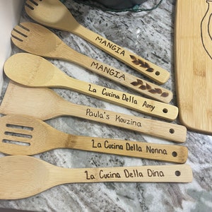Custom Bamboo Wooden Spoon with Personalized Wood Burned Text | Bamboo Kitchen Spoon, Wood Burned Gift, Personalized Gift, Custom Gift