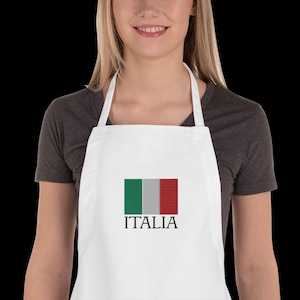 刺繍入りイタリア国旗エプロン：イタリアホワイトキッチンデコレーション