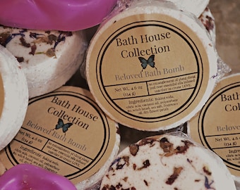 Beloved Bath Bomb is a rose infused pleasantly scented bomb with Ylang Ylang essential oils that creates love.