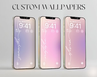 Papel de parede personalizado com nome para iPhone, tela de bloqueio com gradiente pastel, papel de parede estético personalizado para celular, iOS minimalista