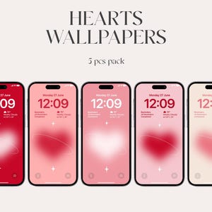Wallpaper Bundle, Aura iPhone wallpapers, aesthetic gradient wallpapers, iOS 16, Aesthetic pink hearts, iPhone 15 pro, lock screen, minimal