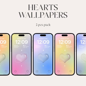 crystal hearts, Aura iPhone wallpapers, aesthetic gradient wallpapers, iOS 16, Aesthetic crystal hearts, iPhone 15 pro, lockscreen, minimal