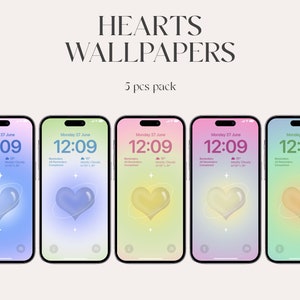 Aura Crystal Hearts iPhone Wallpaper: Romantic Lock Screen (Digital Download, 5 included)