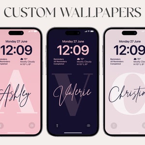 Sfondo estetico viola per iPhone, alta risoluzione, iOS, sfondo con nome personalizzato, download digitale, palette rosa, iPhone 15 Pro Max, Samsung