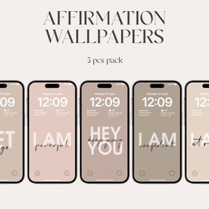 Affirmation iPhone Wallpaper, Beige Minimalist Lock Screen (5pcs)
