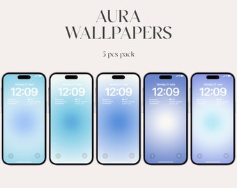Aura iPhone Wallpaper, Gradient Abstract Theme (5pcs Pack) (Digital Download)