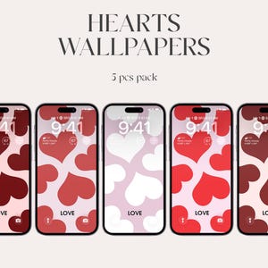 Hearts iPhone Wallpaper, Love Theme, 5-Pack (Digital Download)