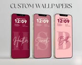 Custom Name iPhone Wallpaper: Pink Burgundy Beige Monogram (Digital Download, Set of 5)