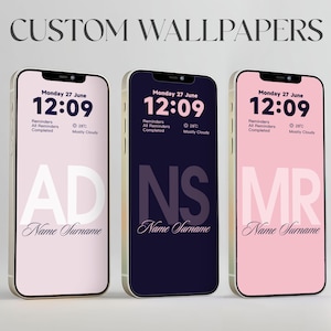 Fondo de pantalla morado estético para iPhone, nombre personalizado, paleta de rosas (descarga digital)