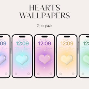 y2k hearts, Aura iPhone wallpapers, aesthetic gradient wallpapers, iOS 16, Aesthetic crystal hearts, iPhone 14 pro, lockscreen, minimal