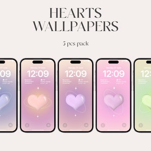 valentines day, Aura iPhone wallpapers, aesthetic gradient wallpapers, iOS 16, Aesthetic crystal hearts, iPhone 14 pro, lockscreen, minimal