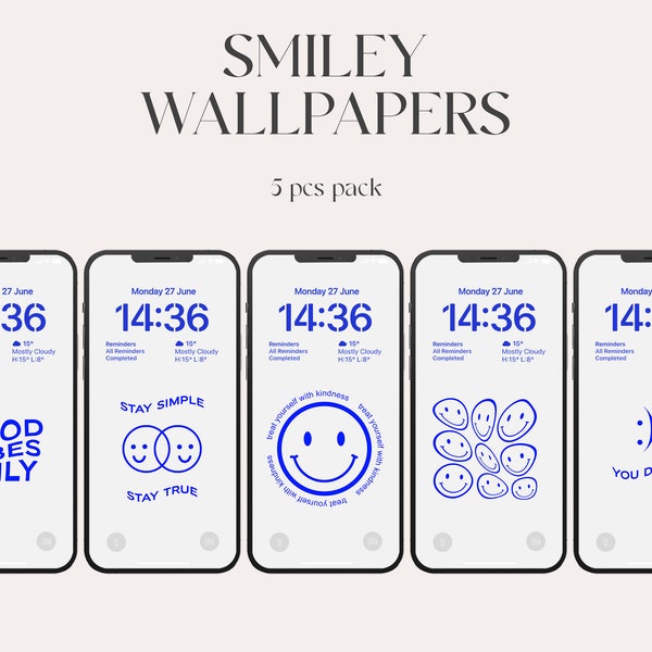 Smiley wallpapers, smile face, iOS 16, Aesthetic Wallpaper, iPhone 14 pro, lock screen, minimal, good vibes only, royal blue, iPhone theme