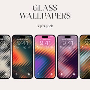 Paquete de fondos de pantalla de cristal oscuro, fondos de cristal metálico, fondos de pantalla con degradado prismático, iOS 26, iOS 27, 5 fondos de pantalla digitales