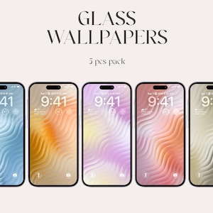 Paquete de fondos de pantalla de vidrio pálido, fondos de vidrio metálico, fondos de pantalla con degradado prismático, iOS 26, iOS 27, 5 fondos de pantalla digitales