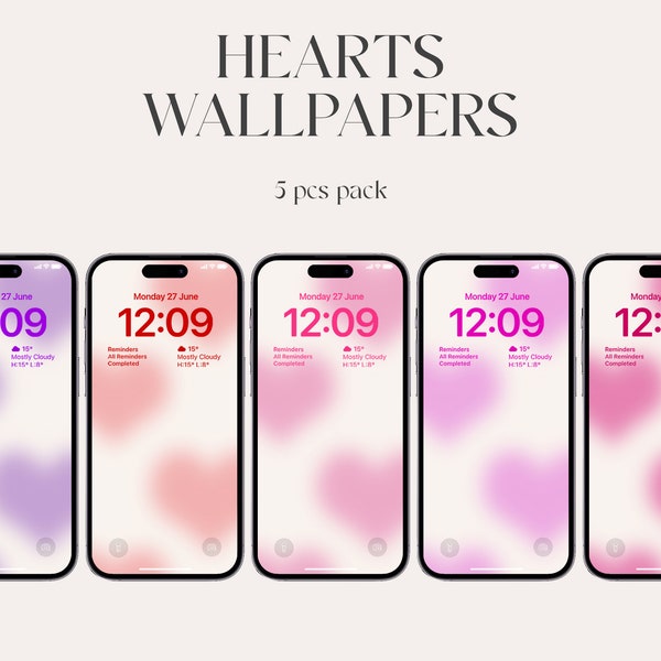 Wallpaper Bundle, Aura iPhone wallpapers, aesthetic gradient wallpapers, iOS 16, Aesthetic hearts, iPhone 13, lockscreen, minimal y2k, girly