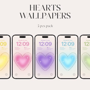 Pastel Heart iPhone Wallpapers Pack – 5 Aesthetic Phone Backgrounds | Cute Digital Lock Screen for iPhone 15, 14, 13, Samsung