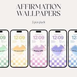 Heart Affirmation iPhone Wallpaper: Y2K Pastel Lock Screens (Digital Download)