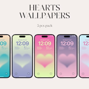 Wallpaper Bundle, Aura iPhone wallpapers, aesthetic gradient wallpapers, iOS 16, Aesthetic crystal hearts, iPhone 13, lock screen, minimal