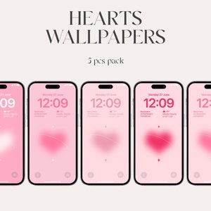 Wallpaper Bundle, Aura iPhone wallpapers, aesthetic gradient wallpapers, iOS 16, Aesthetic pink hearts, iPhone 15 pro, lock screen, minimal