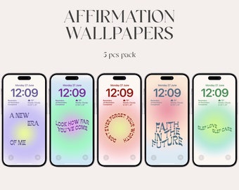 Affirmation Wallpaper, Positive Quotes Phone Background (Digital Download 5-Pack)