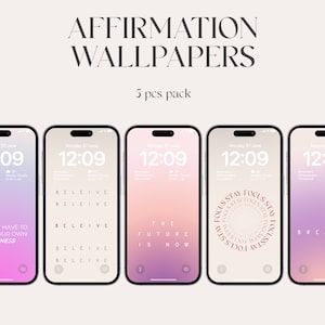 Affirmation Wallpapers Pack – Aesthetic Lock Screen Quotes | Motivational iPhone Android Background | Gradient Self-Love Digital Download