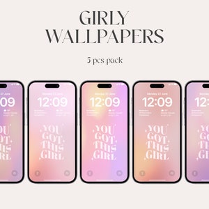 Holographic iPhone wallpapers, gradient wallpapers, iOS 16, Aesthetic Wallpaper, iPhone 14 pro, lockscreen, minimal, you got this girl, pink