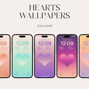 Heart Gradient Phone Wallpaper: Pink Aura Love Lock Screens (Digital Download, 5 Included)