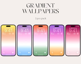 Gradient Wallpaper iPhone, 5-Piece Pastel Color Phone Background Set