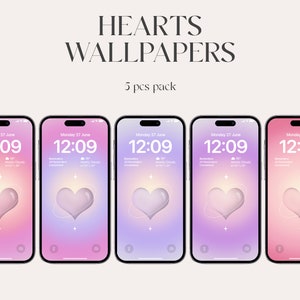 crystal hearts, Aura iPhone wallpapers, aesthetic gradient wallpapers, iOS 16, Aesthetic crystal hearts, iPhone 14 pro, lockscreen, minimal