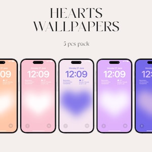 Aesthetic Aura Hearts Wallpapers Pack – 5 Soft Glow Phone Backgrounds for iPhone 15, 14, 13, and Android, lock screen, minimal