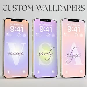 Custom Name iPhone Wallpaper with Initial, Pastel Gradient Lock Screen, Purple Personalized Phone Wallpaper
