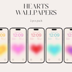 Wallpaper Bundle, Aura iPhone wallpapers, aesthetic gradient wallpapers, iOS 16, Aesthetic crystal hearts, iPhone 13, lockscreen, minimal 4k