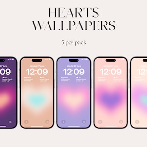 aesthetic hearts, Aura iPhone wallpapers, pale gradient wallpapers, iOS 16, Aesthetic crystal hearts, iPhone 14 pro, lockscreen, minimal