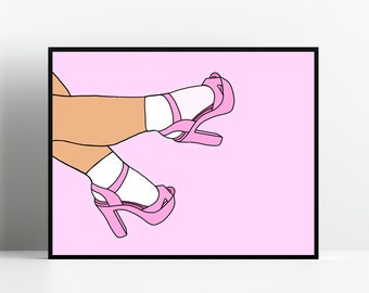 Impresión de tacones altos: impresión de moda, estética rosa, impresión de zapatos, impresiones rosas lindas, impresiones femeninas, arte de pared de moda