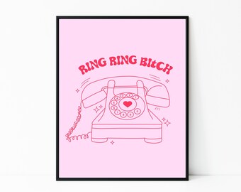 Retro Telephone Print: Funky Y2K Pink & Red Phone Wall Art