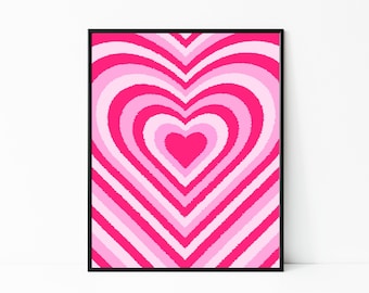 Retro Fuzzy Heart Print: Pink Groovy Decor