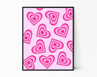 Retro Pink Heart Print: Y2K Love Wall Art