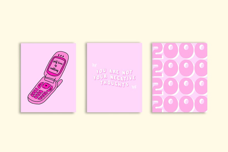 Set of 3 Wall Art Prints Pink Aesthetic Prints Y2K Room Etsy UK