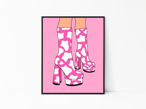Pink Cow Print Boots Poster: Retro Y2K Fashion Art