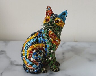 Barcino Carnival Mosaic Cat Sculpture /Miniature Kitty Cat Figurine Hand