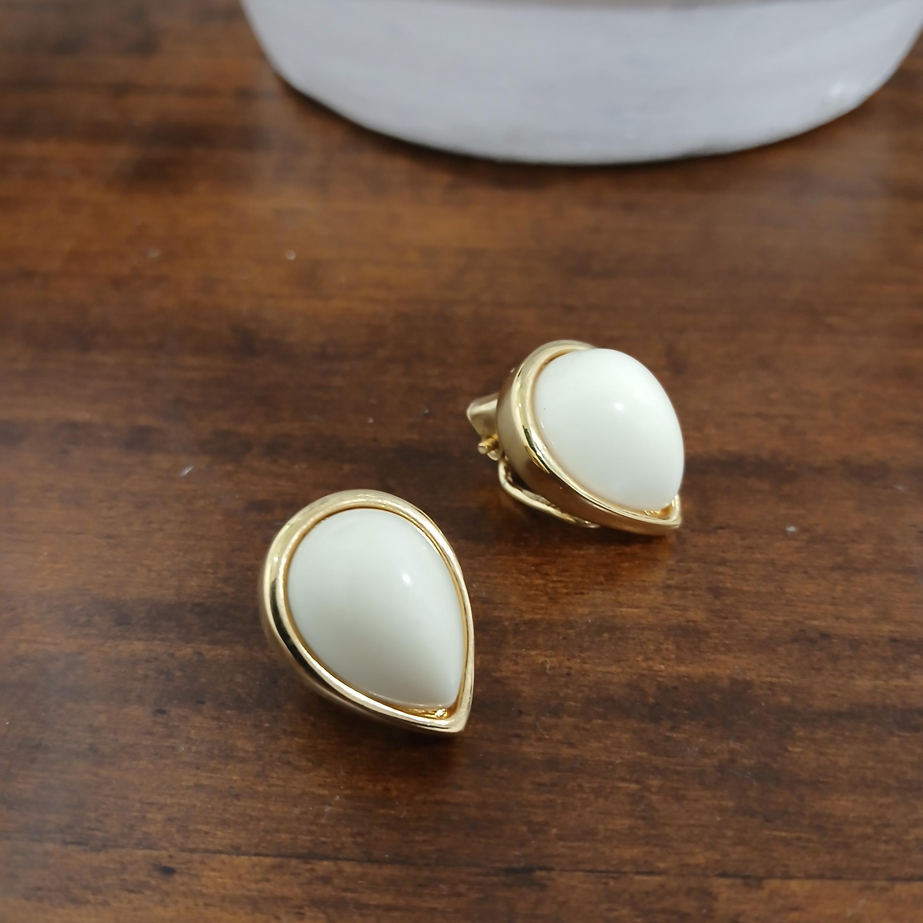 Oroton Gold Clip-on Earrings With White Teardrop Faux Pearl