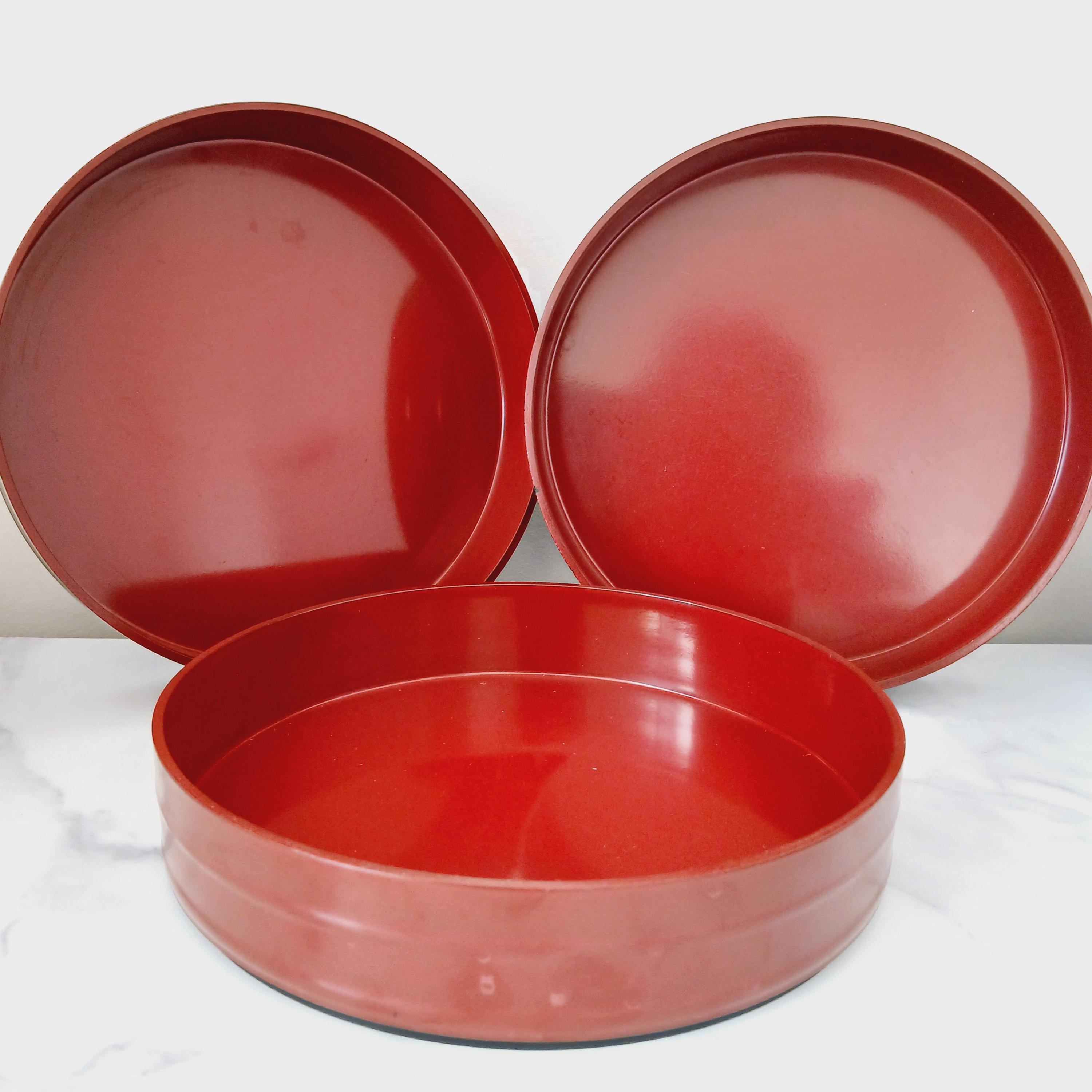 Stacker Box Red Traditional Japanese Lacquer Stacker Box, Red Lacquer, Floral Inlay ...