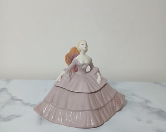 Ceramic Lady trinket Box Figurine / Figural Lady Covered Two-Piece Porcelain Jewelry Box