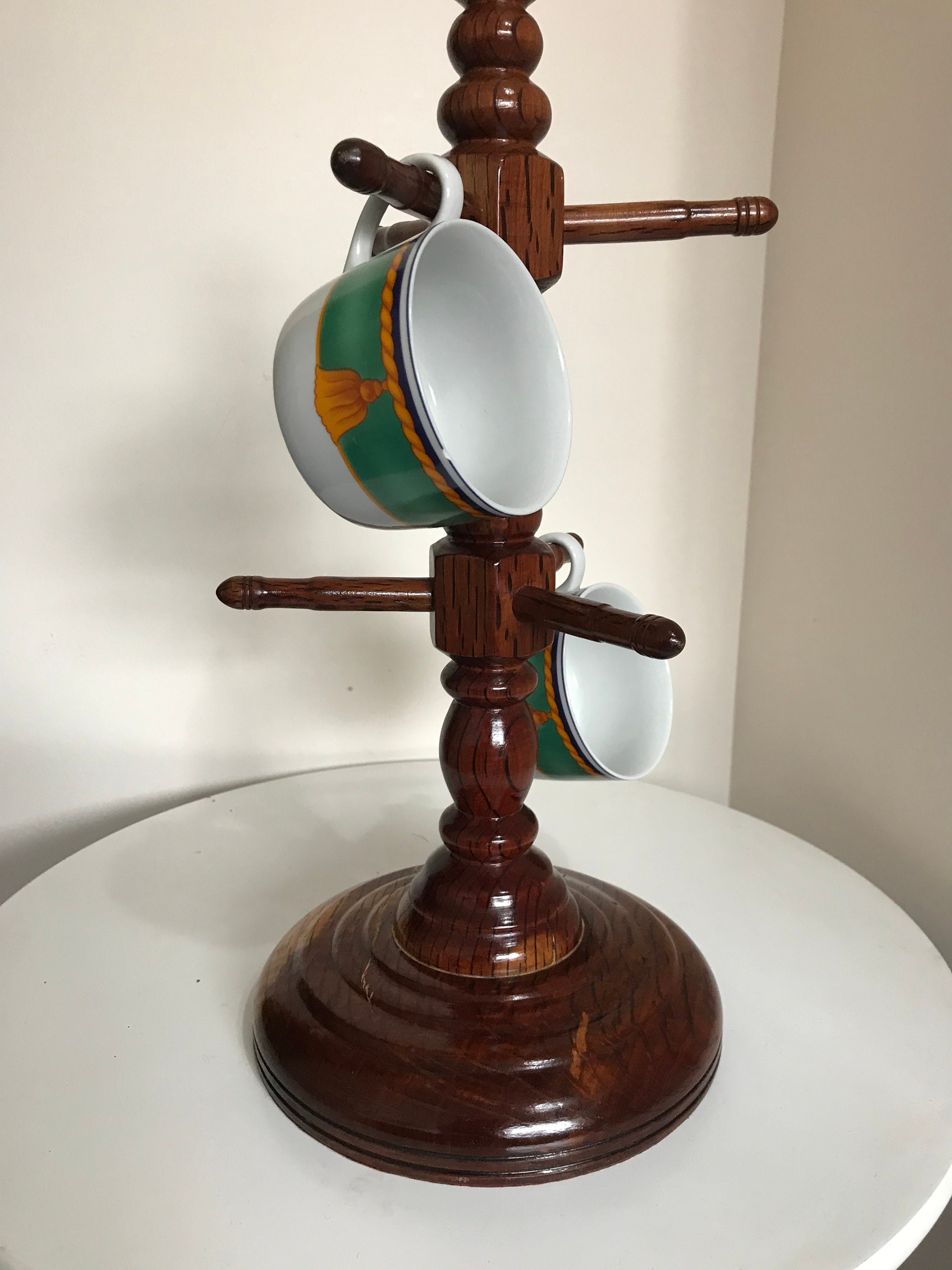 Vintage Wooden Cup Holder Stand Holds 6 Coffee cups Etsy