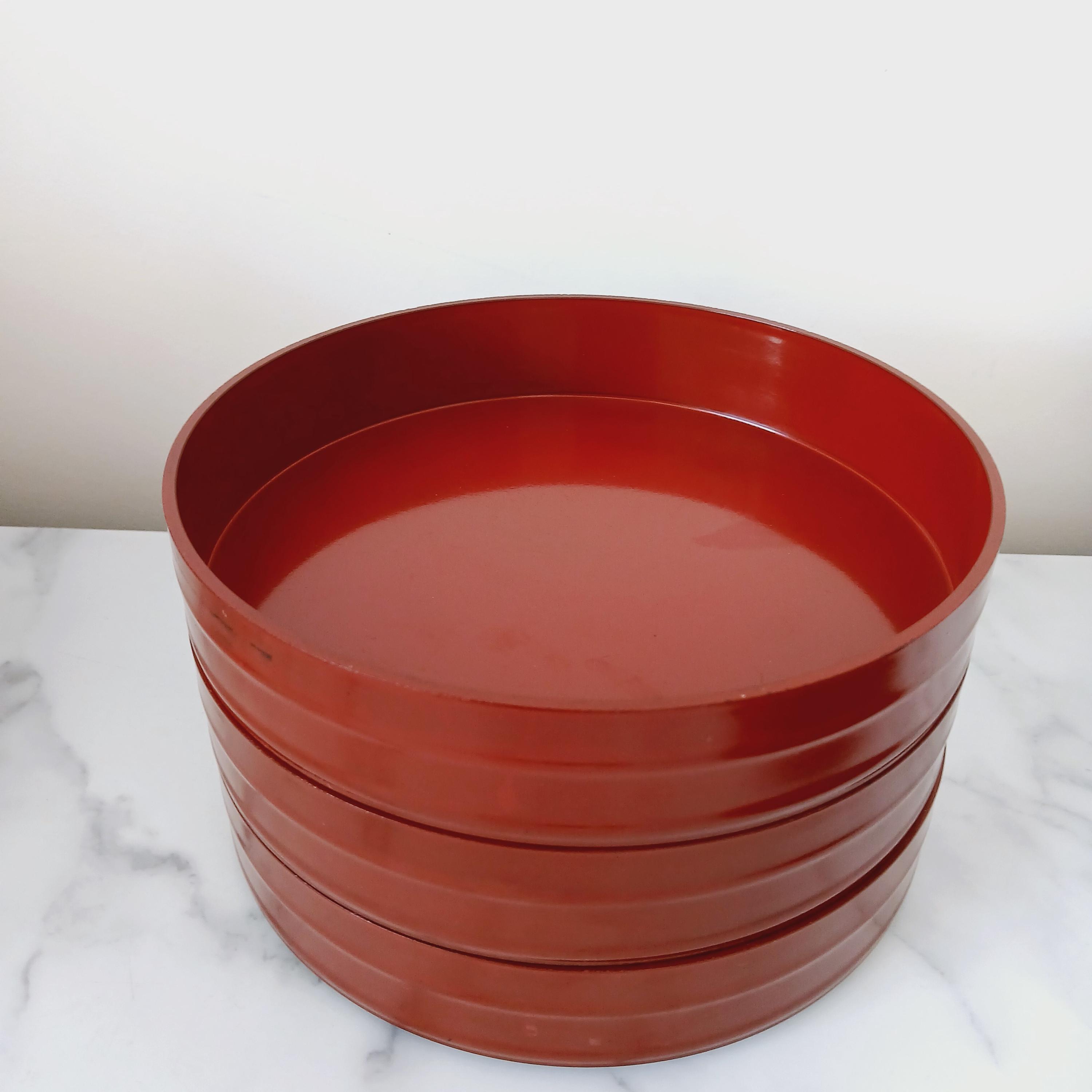 Stacker Box Red Traditional Japanese Lacquer Stacker Box, Red Lacquer, Floral Inlay ...