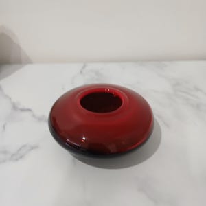 Red Art Glass Vase, Modern Handblown Low Bowl, Ruby Glass Decor