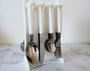 Vintage Boda Buffe Stainless Cutlery Set: Beige Handle Flatware