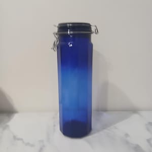 Cobalt Blue Glass Clamp Lid Canister Jar | Farmhouse Kitchen Storage | Vintage Candy Cookie Container | Pantry Organizer