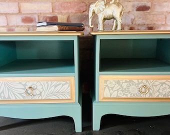 REDUCED PRICE Pair of unique Stag bedside units - green